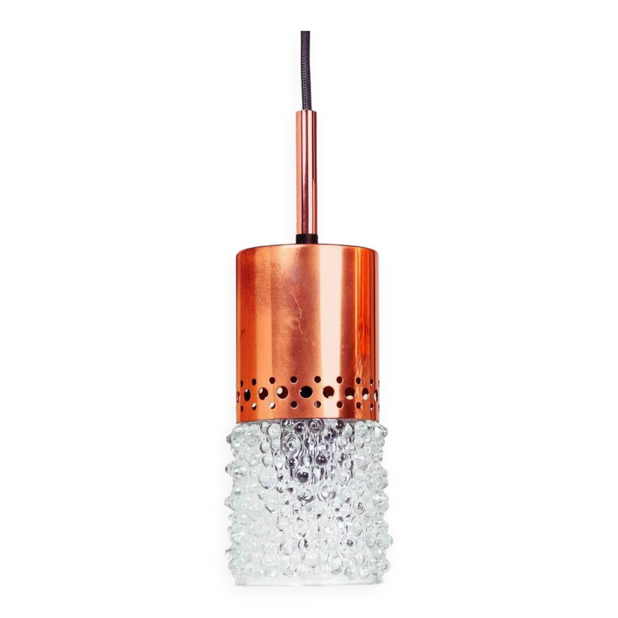 Copper and bubble glass pendant light by veb narva leuchten, germany, year