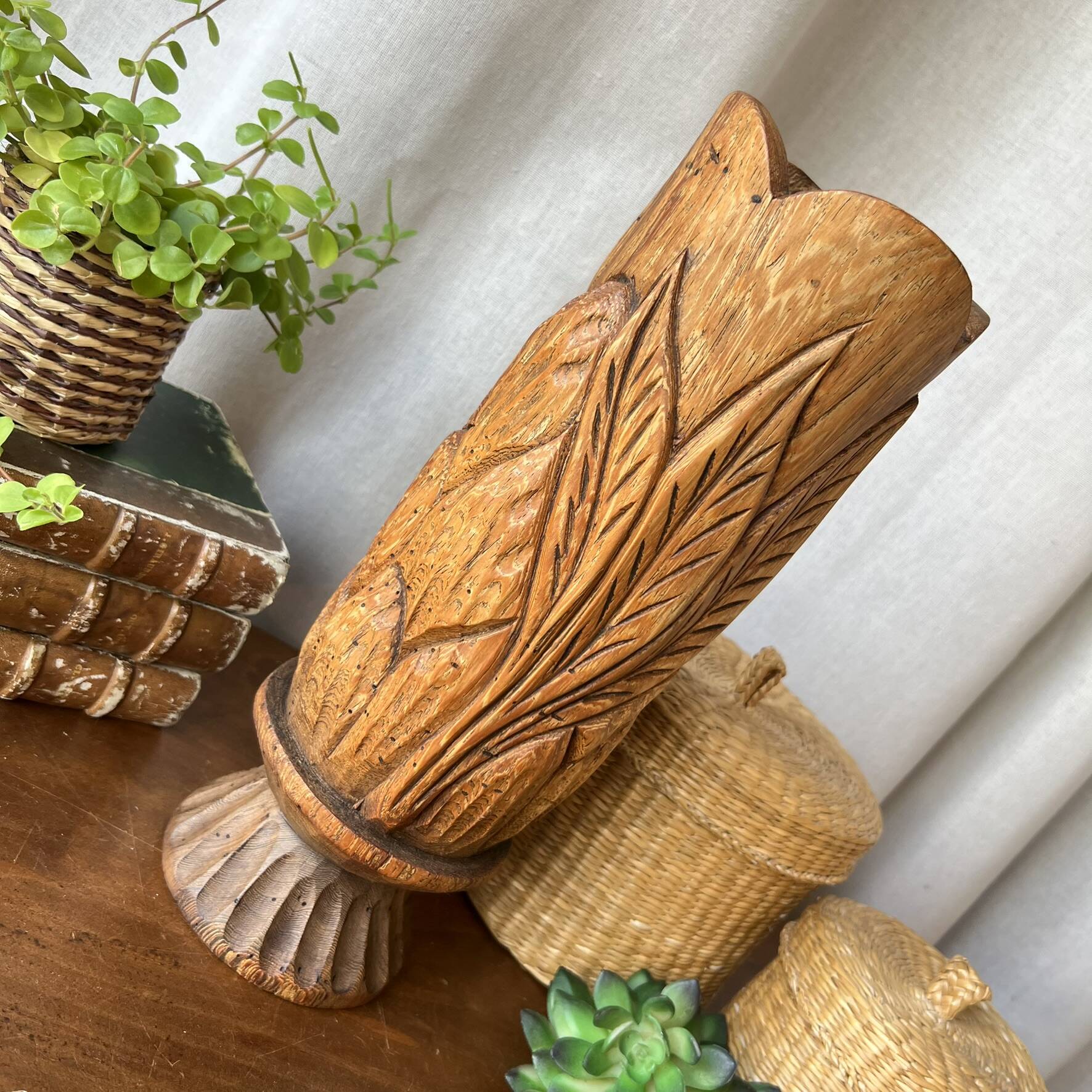 Large sculpted vase made of solid wood