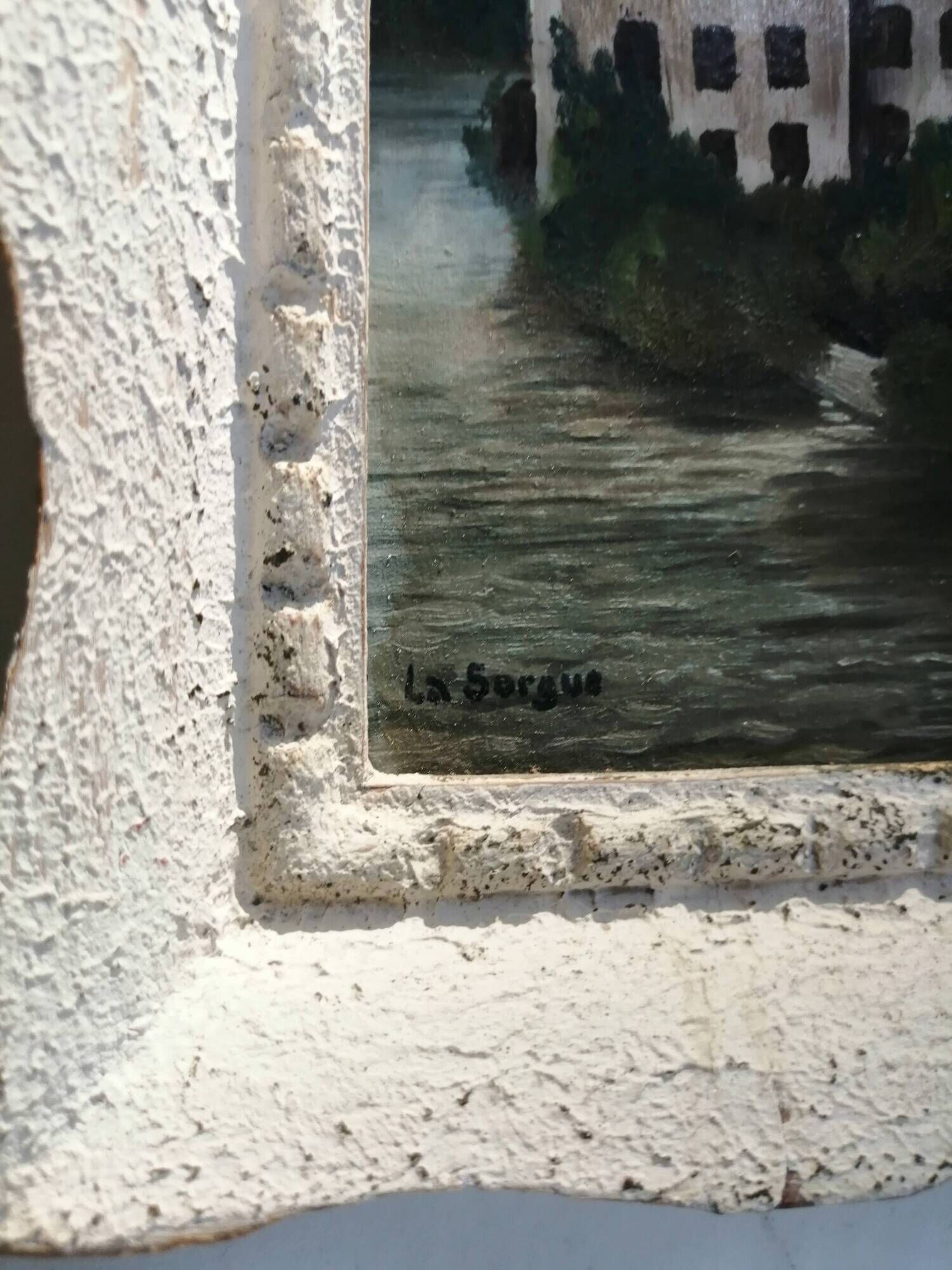 The Castle of Petrarch and the Oil Sorgues on ancient panel.