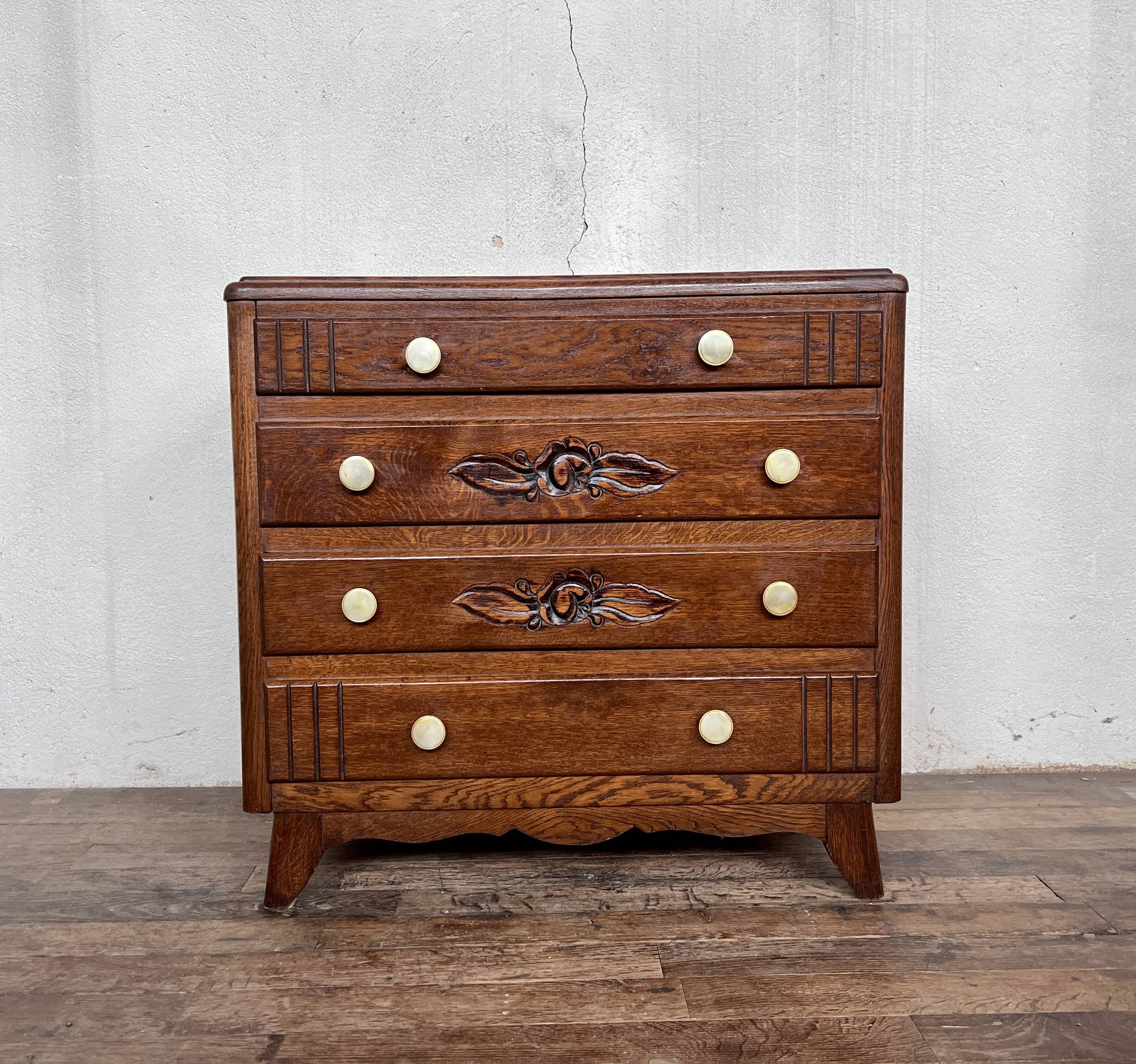 Chest of drawers semainier chiffonnier vintage oak 1950 style Art deco