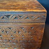 Old wooden chest with carved rosettes regionalism folk art