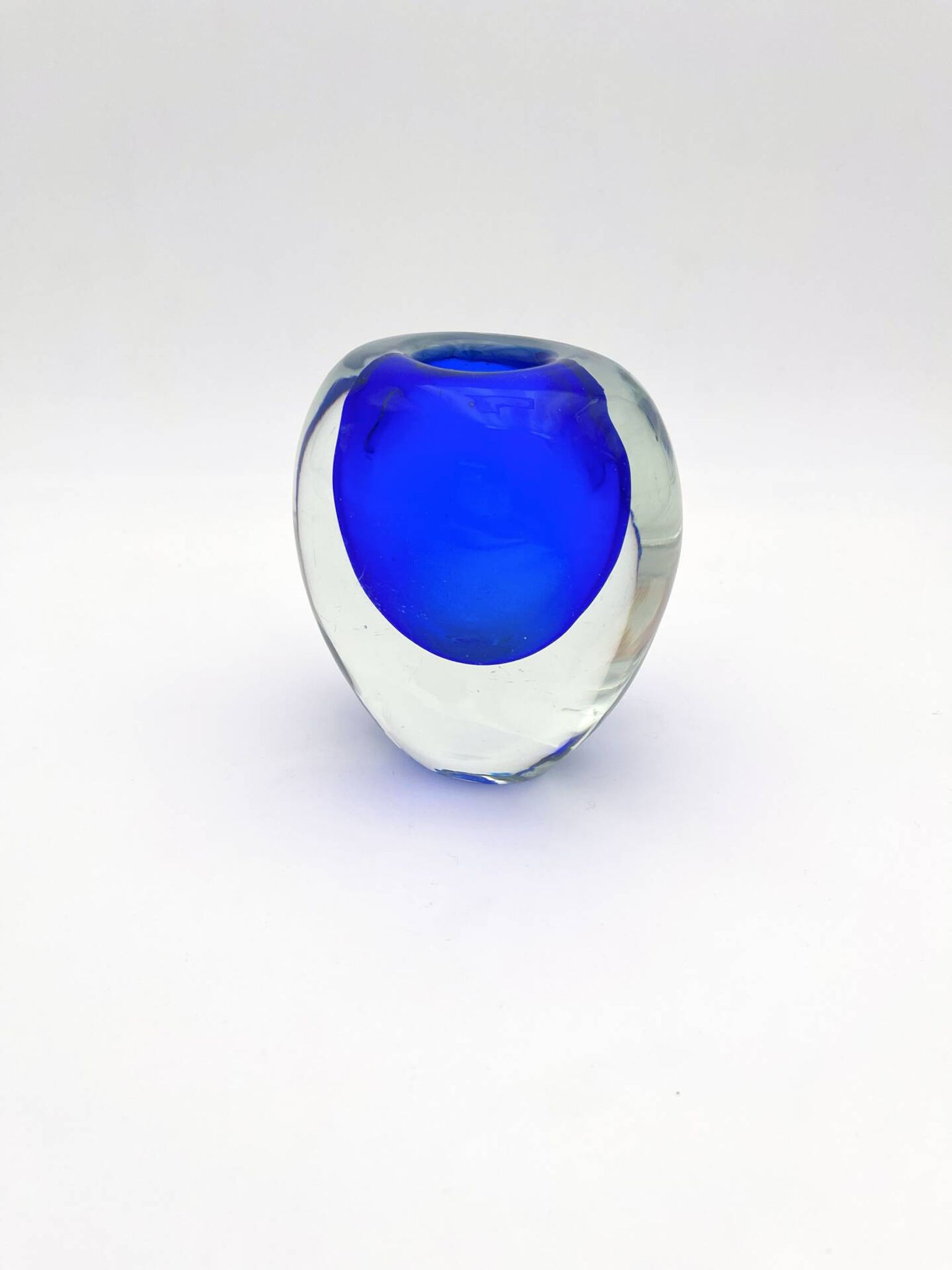 Murano Sommerso Cobalt Blue Vase 11cm 1kg Vintage Art Glass Design 60s