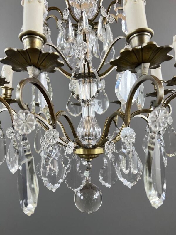 Lustre en bronze, laiton et cristal, début XXe siècle