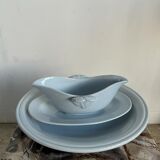 Flat set and light blue saucière earthenware from Montereau