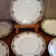 6 flat porcelain plates, "B.F Limoges" garlands of roses and geometric frieze, lot 1.