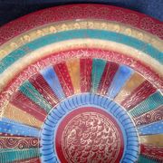 6 Japanese porcelain dessert plates with geometric decoration and men's heads