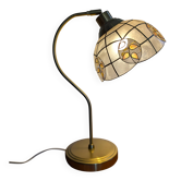 Lampe col de cygne. Abat-jour en laiton et nacre motifs feuilles
