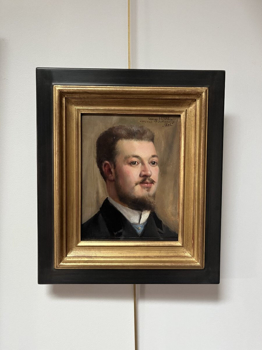 Georges Ferré (1853-1924) Portrait d'un ami, 1886, huile sur panneau, signé