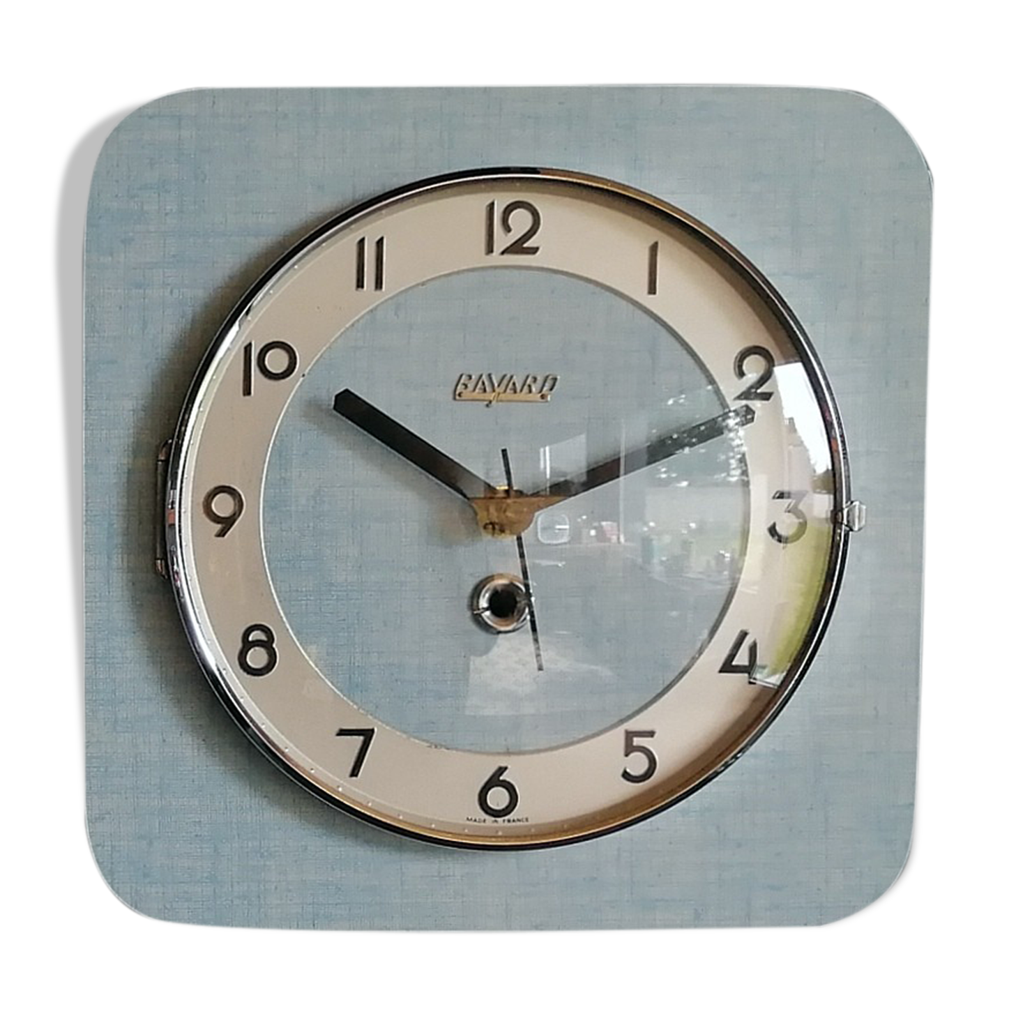 Clock formica vintage clock square wall silent "Blue Silver Sky"