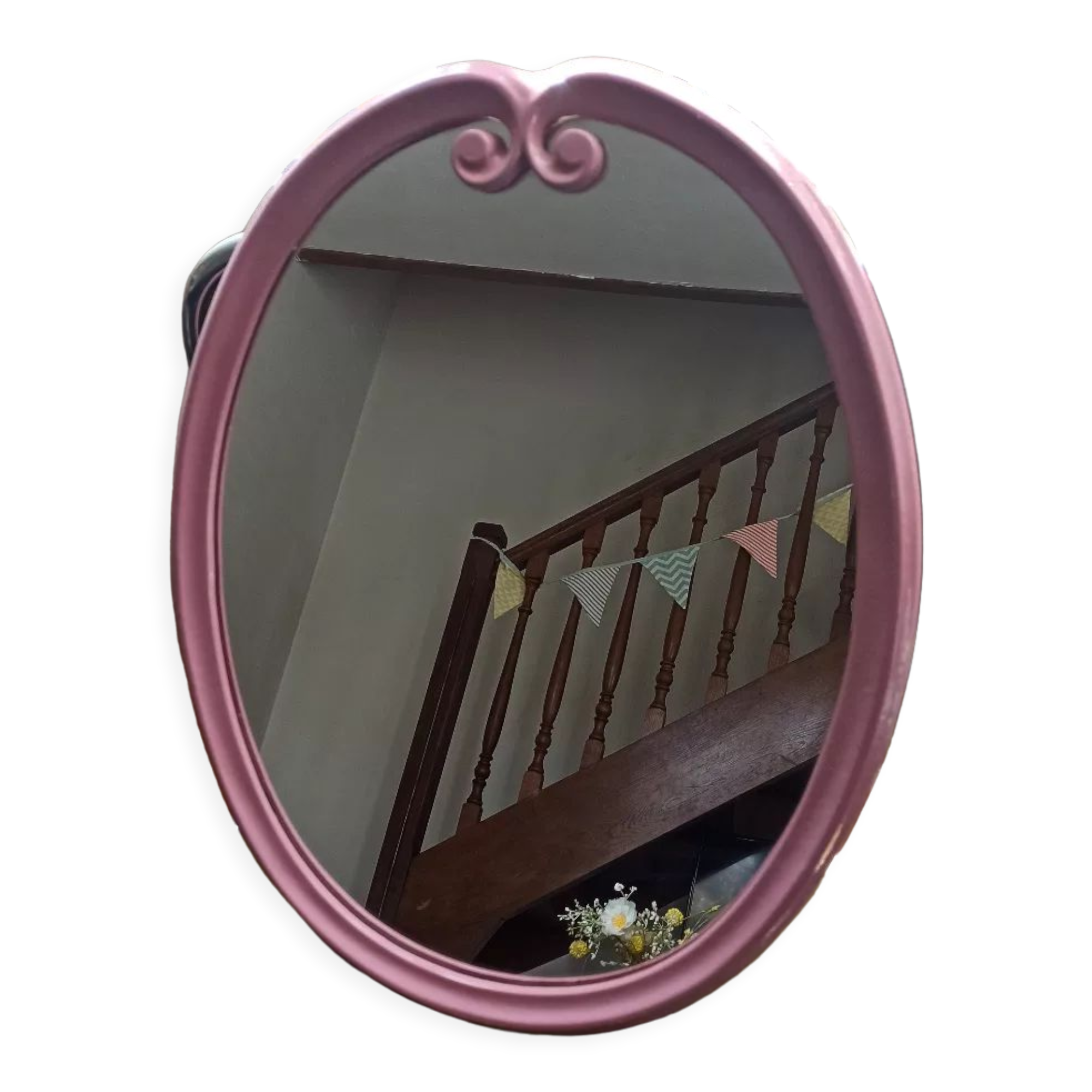 Vintage pink oval cast iron mirror