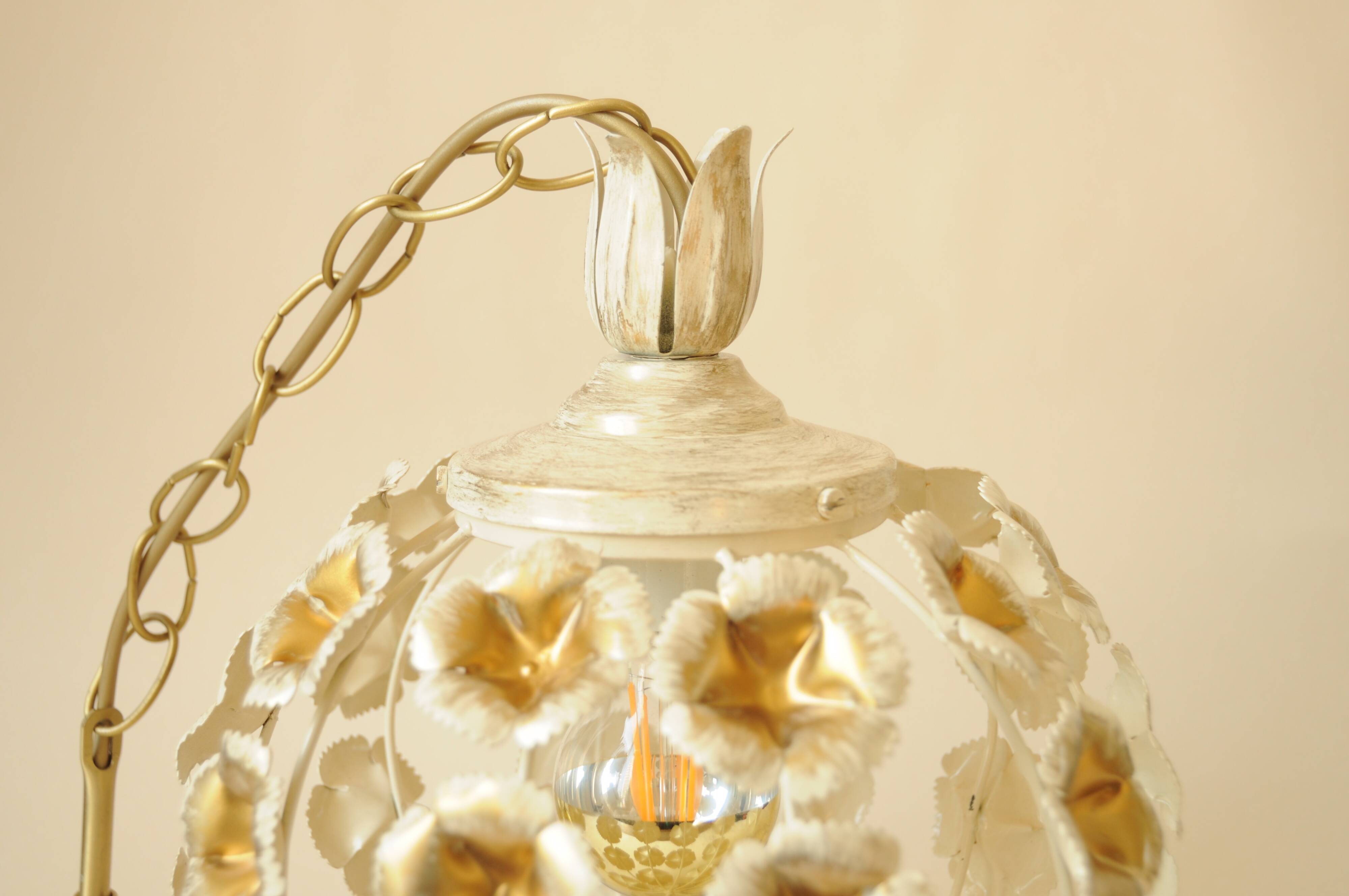Flower ball chandelier - vintage floral pendant light in gold metal