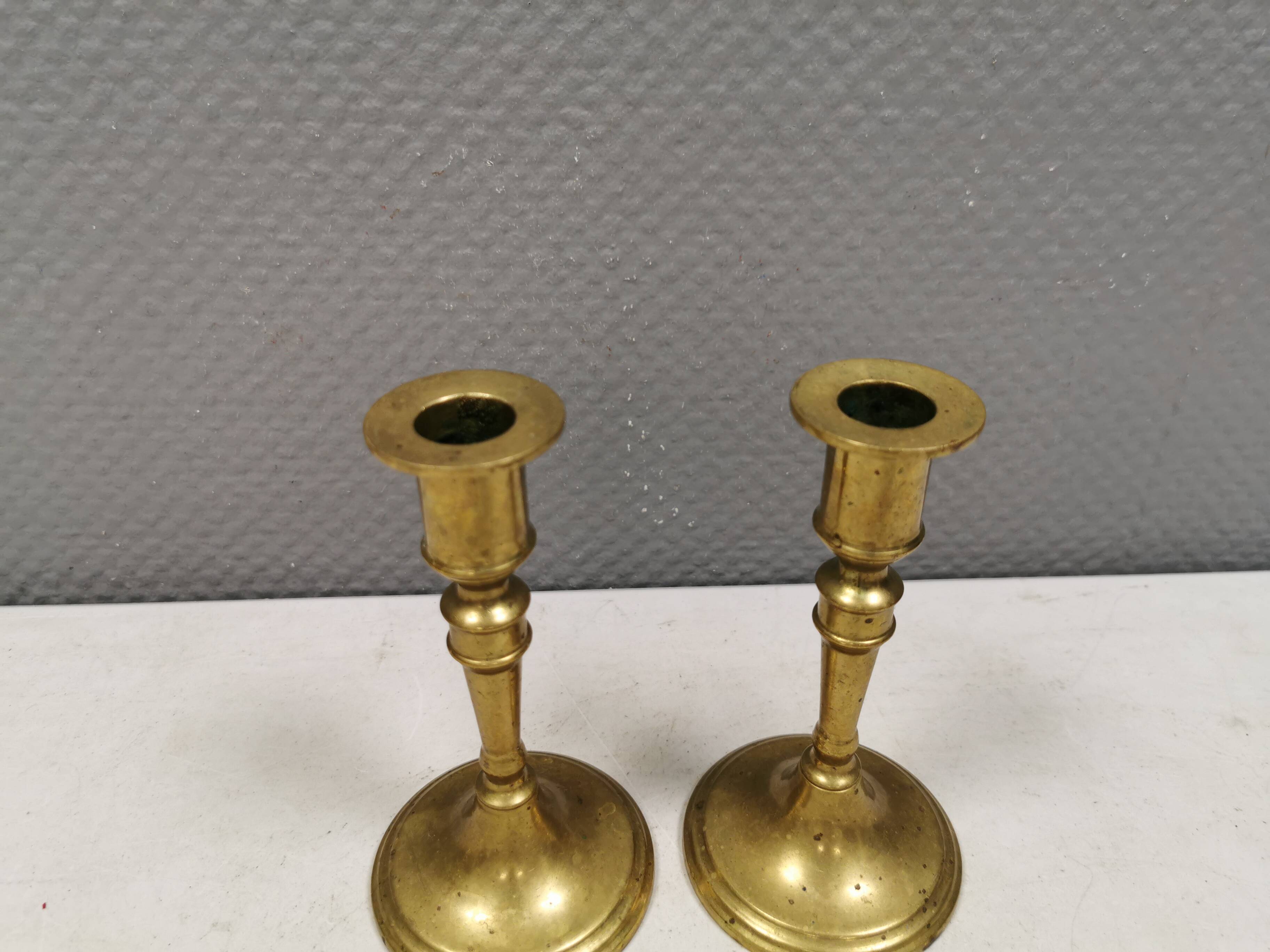 A set of vintage brass candlesticks. Denmark 1960-70s.