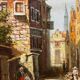 Oil painting on panel German school busy street Germany J. Hausman