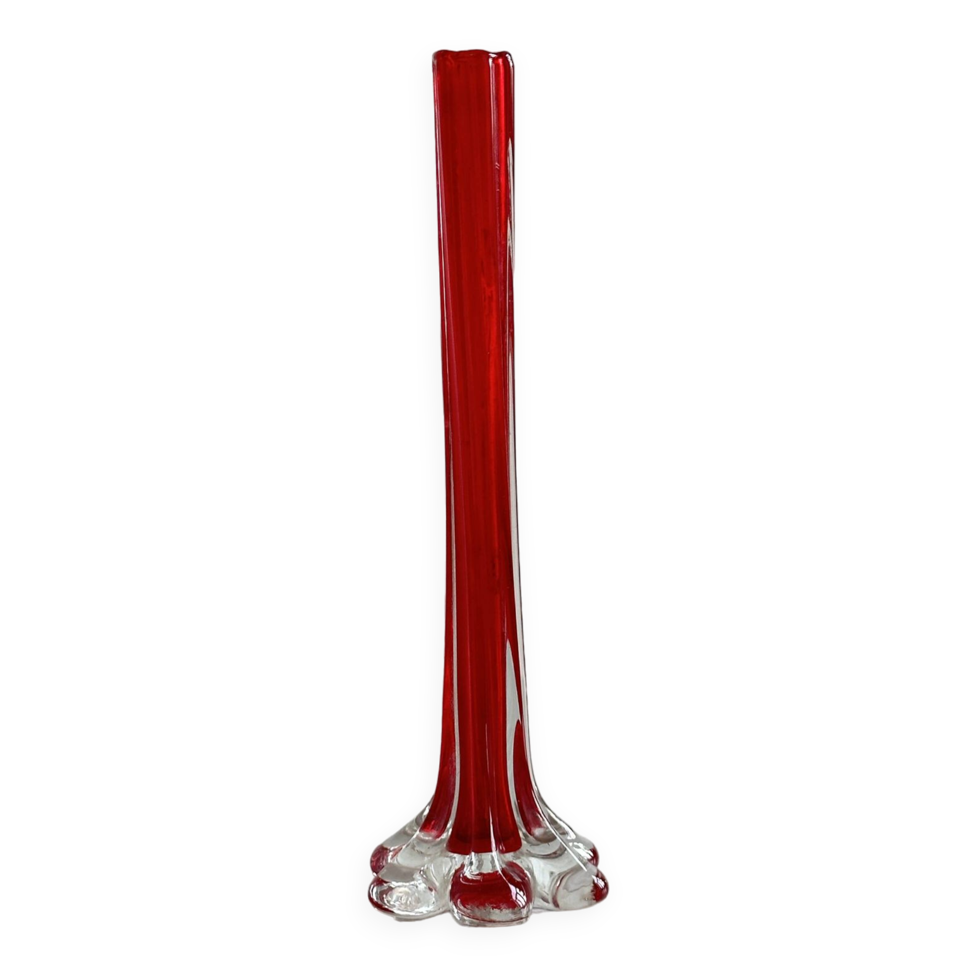 Red glass soliflore vase.