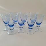 8 vintage blue bubble blown glass walking glasses