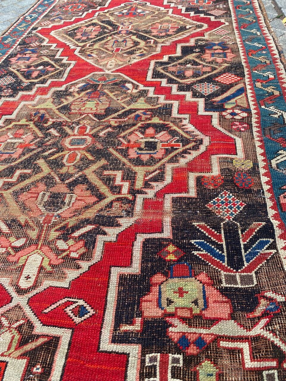 Ancient Caucasian carpet Karabakh handmade 115x270 cm