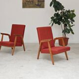 Pair of Uluv red Eastern Bloc armchairs, 1960s