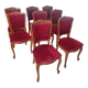 superb set of (8/10) Louis XV chairs in solid cherry with burgundy velvet