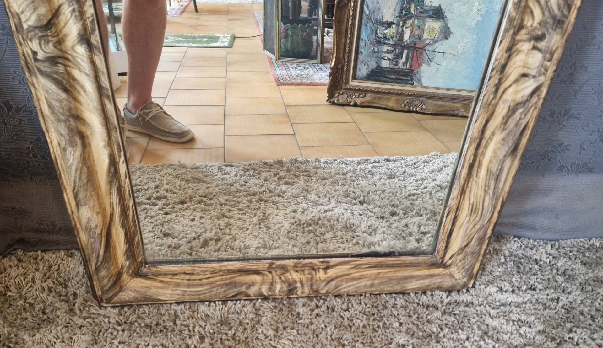 Miroir Louis Philippe décors faux bois  93 x 69 cm