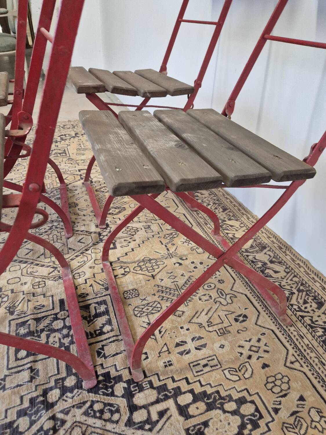 Set of 4 folding chairs for old bistro, guinguette, brasserie