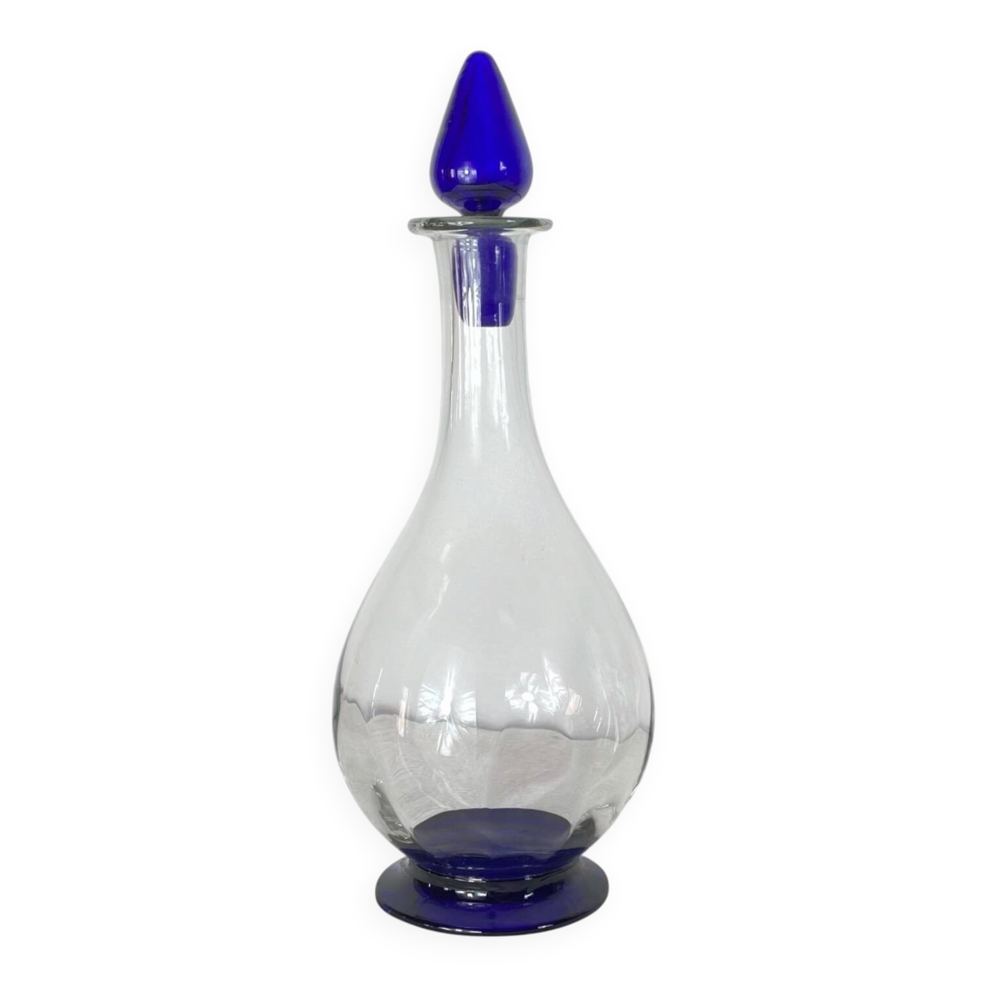 Art Deco glass carafe with glass stopper and blue base 0.7 l