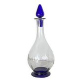 Art Deco glass carafe with glass stopper and blue base 0.7 l