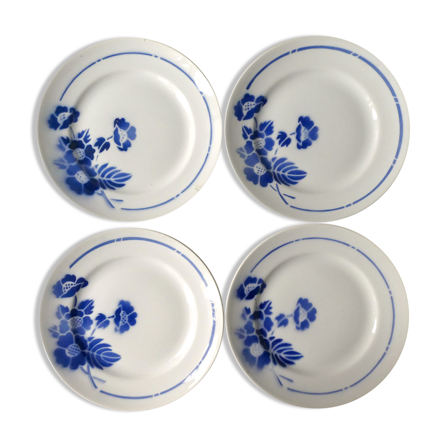 4 plates for dessert decoration blue flowers Orchies mills of the wolves
