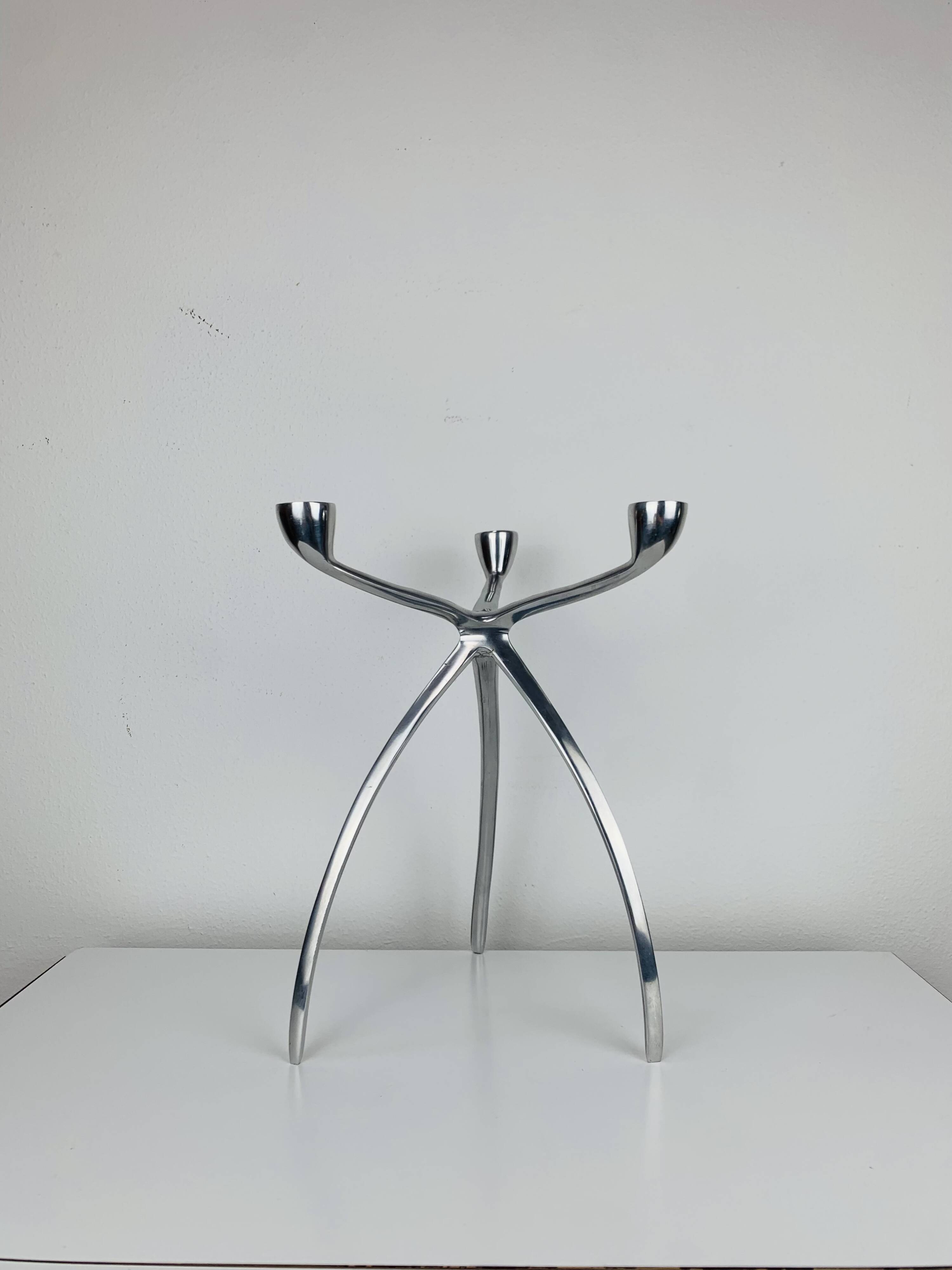 Space Age tripod candle holder by De Bijenkorf in aluminum, 1970s