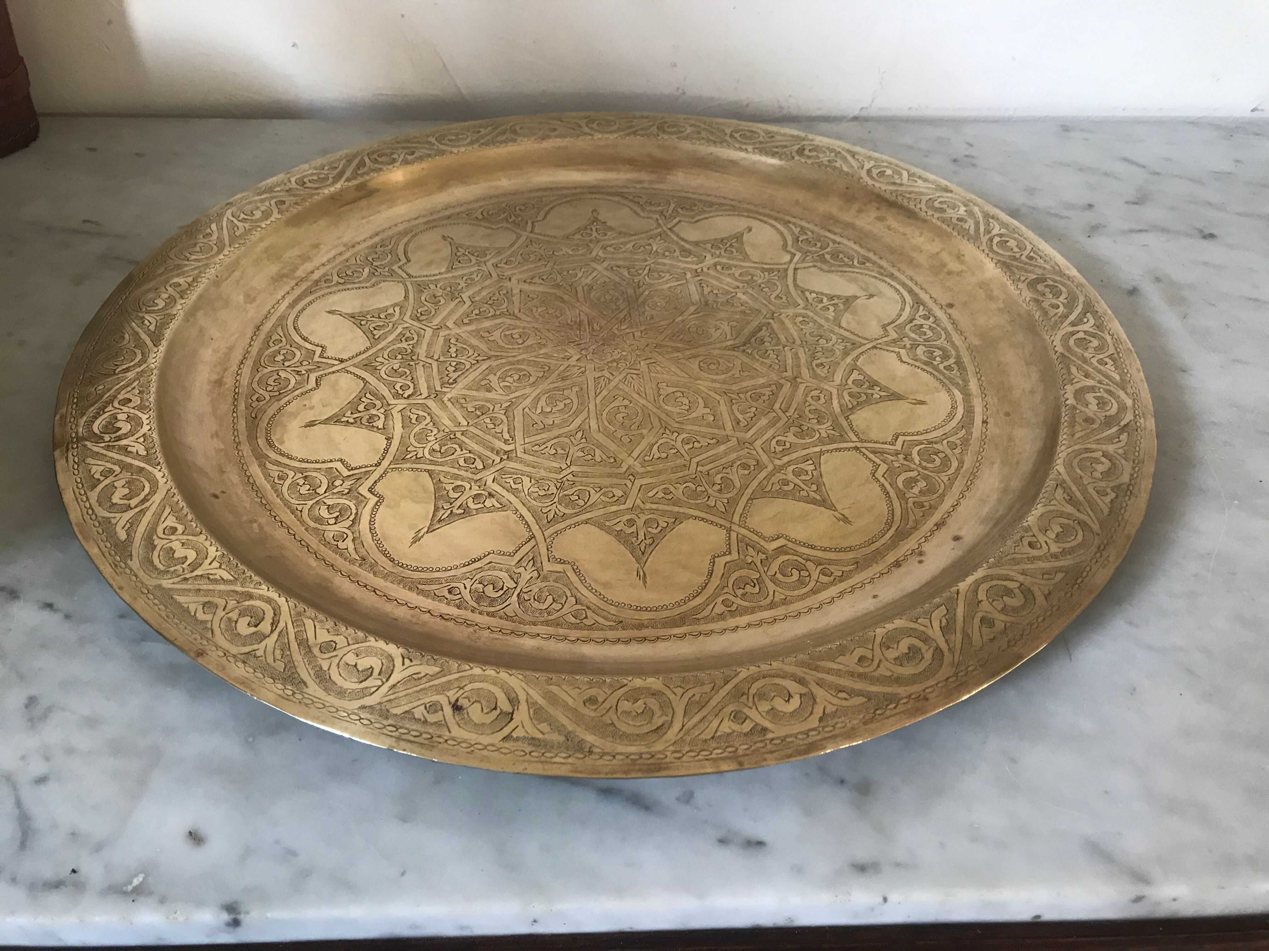Engraved brass tray