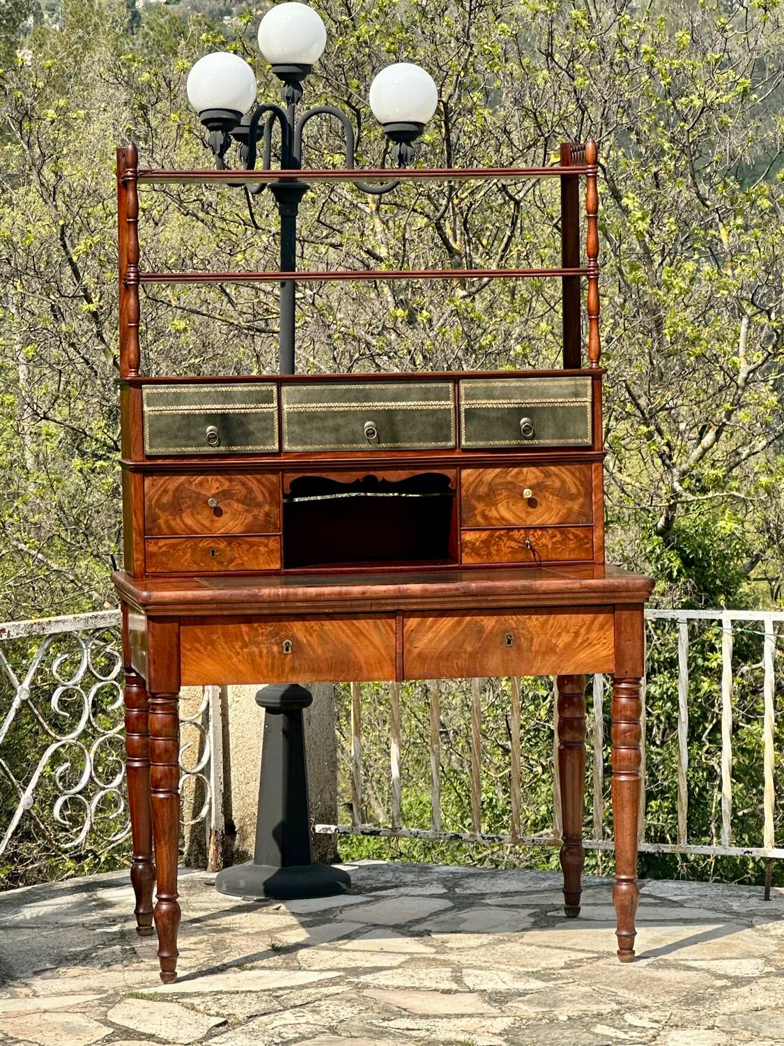 19th century flamed mahogany stepped desk