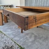 Antique rustic farmhouse table in solid oak with one drawer - 1m15