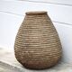 Large old basket with lid, burgundy straw and bramble, woven basket