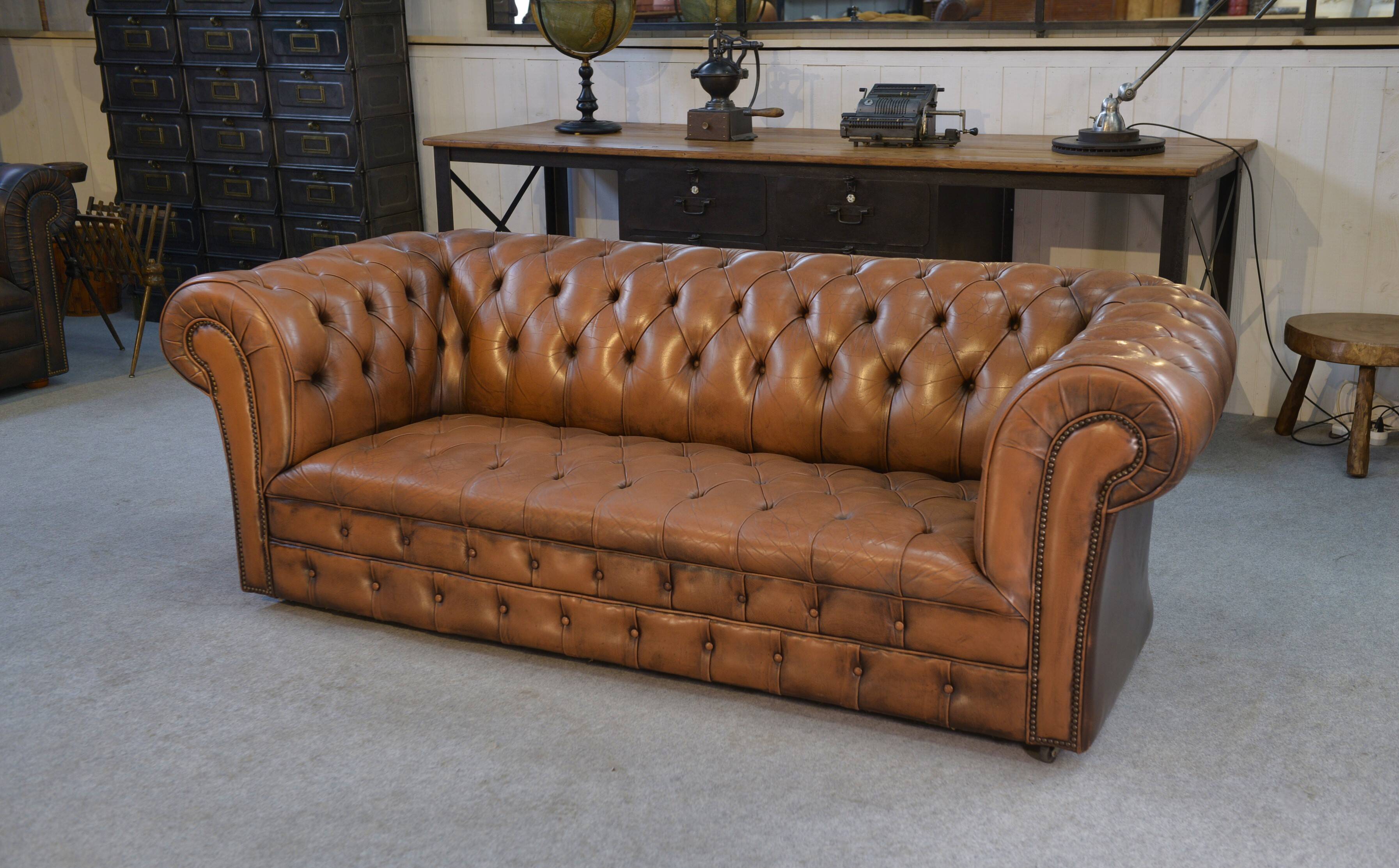 Chesterfield sofa in tan leather