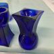 Set of 7 vintage cobalt blue glass footed candlesticks