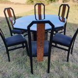 Octagonal table paul michel lacquered black and elm magnifying glass