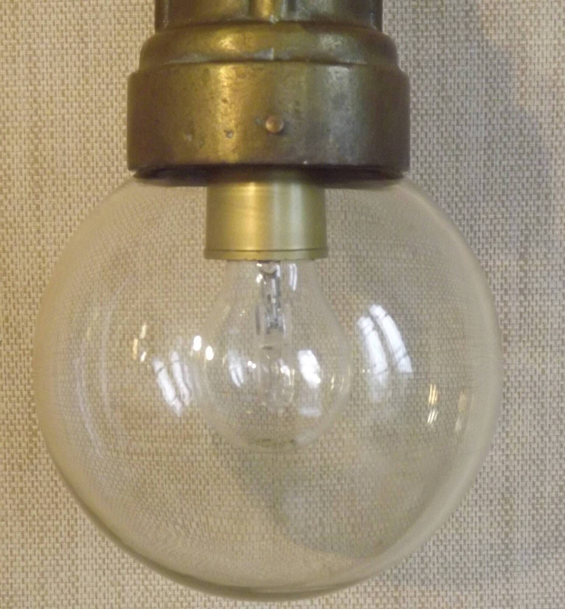 Old French Heavy Cast Bronze Marine Nautical Wall Light Glass Ball Shade 5101