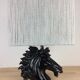 Horsehead lamp and wool lampshade, black resin