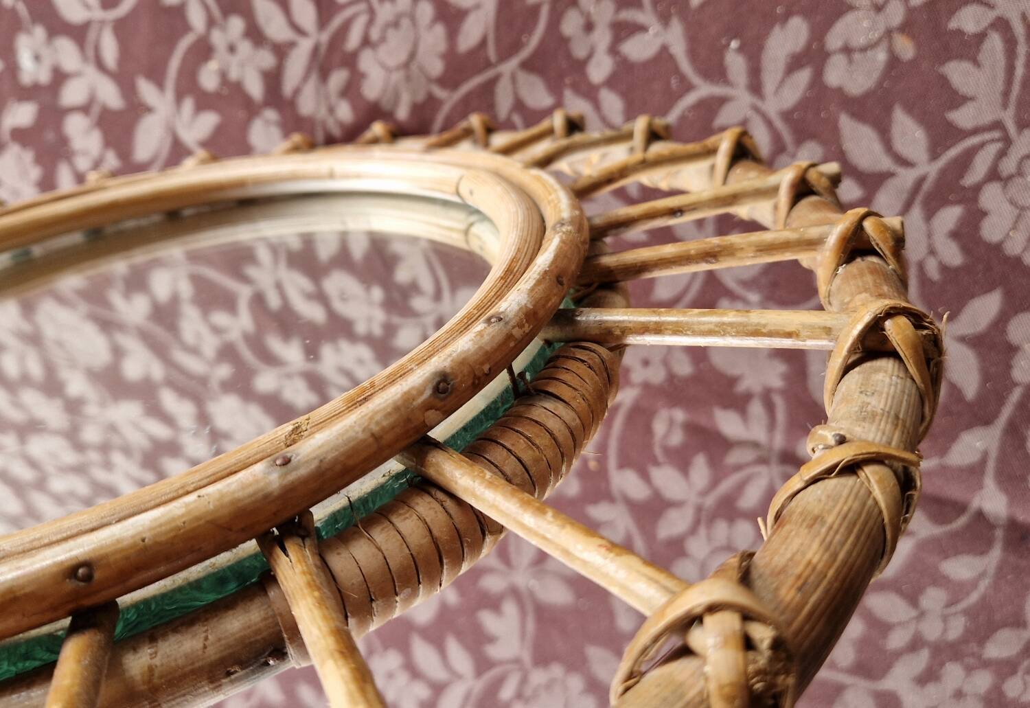 Vintage 70s rattan sun mirror