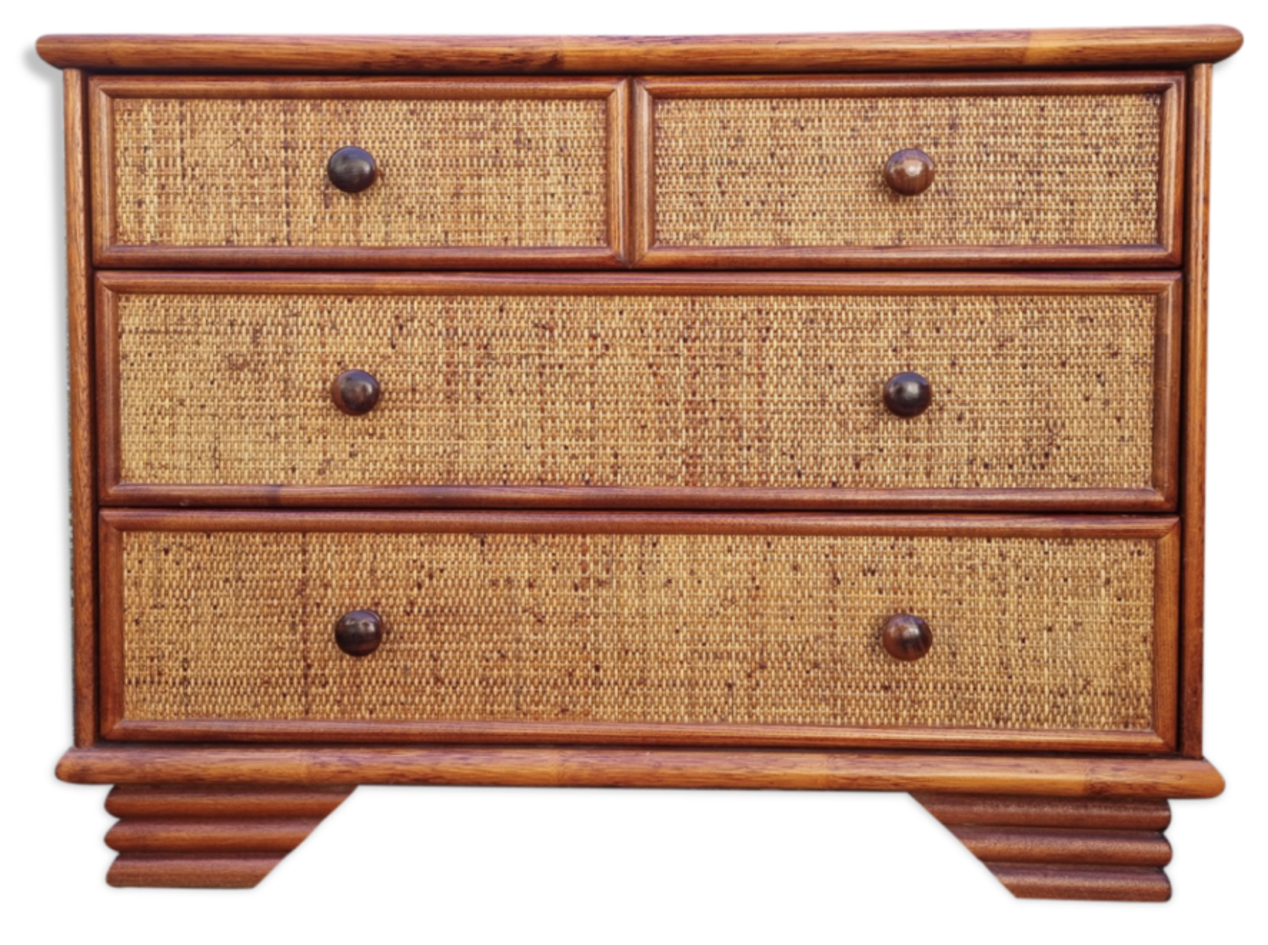 Commode Maugrion for Roche Bobois, wood and rattan, 80s