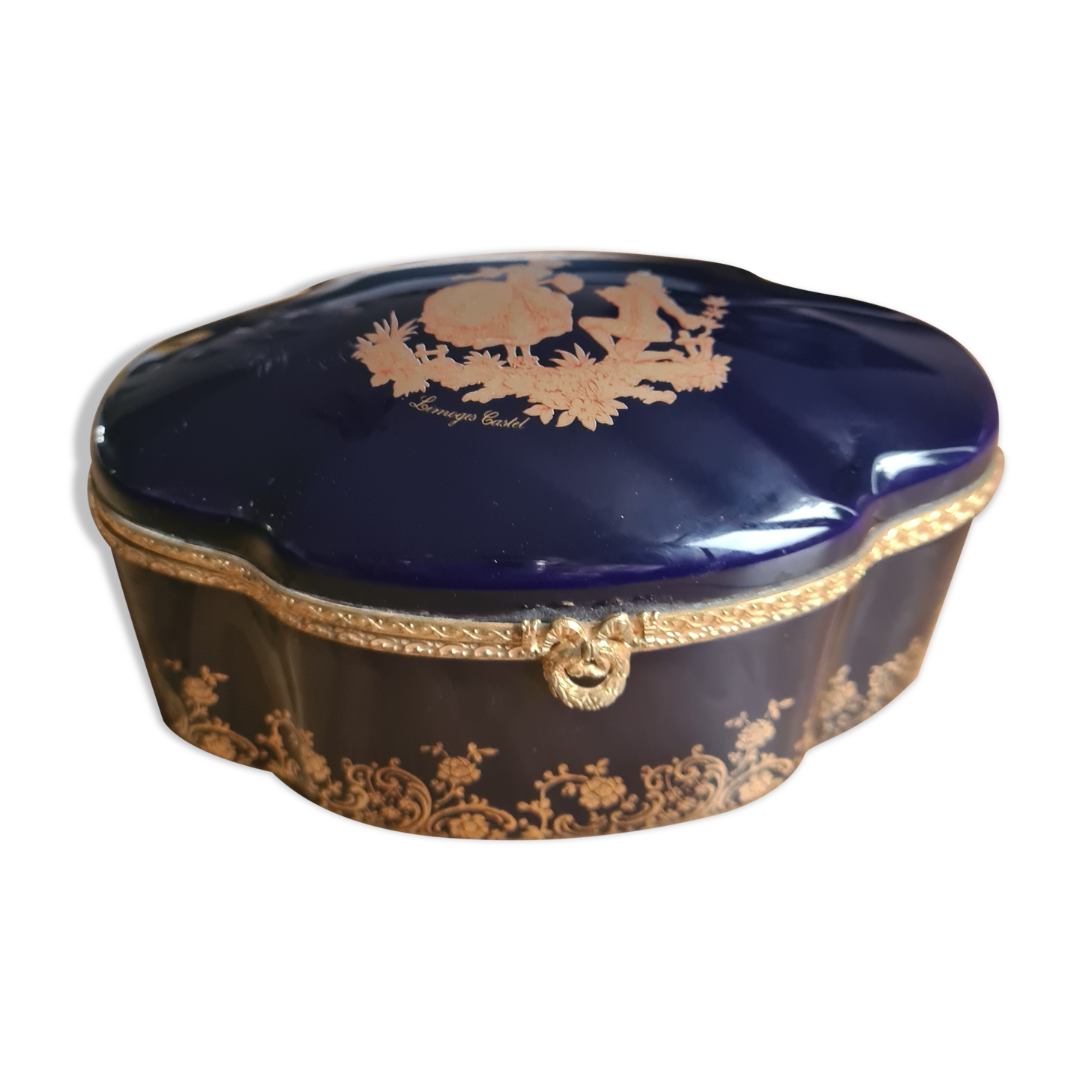 Porcelain jewelry box Limoges Oven Blue
