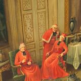 Tableau à l'huile ancien signé – Cardinaux dans un cadre luxueux, XIXe siècle