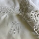 Old linen, pillowcase, AT monogram