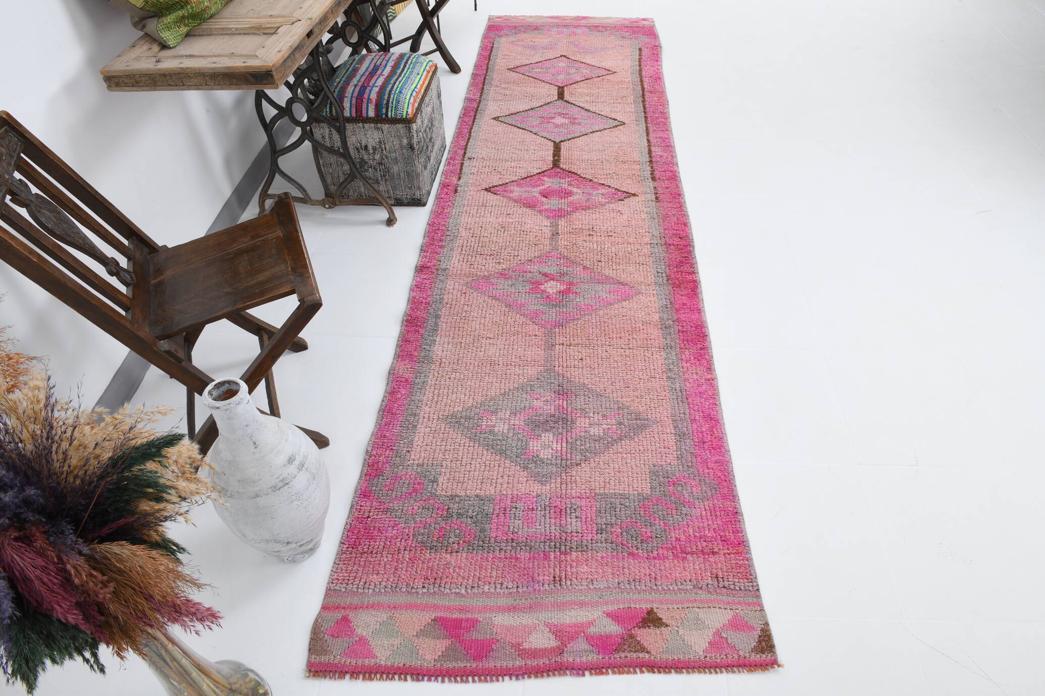 3x12 Pink Persian Vintage Runner Rug, 92x355Cm SK 18193