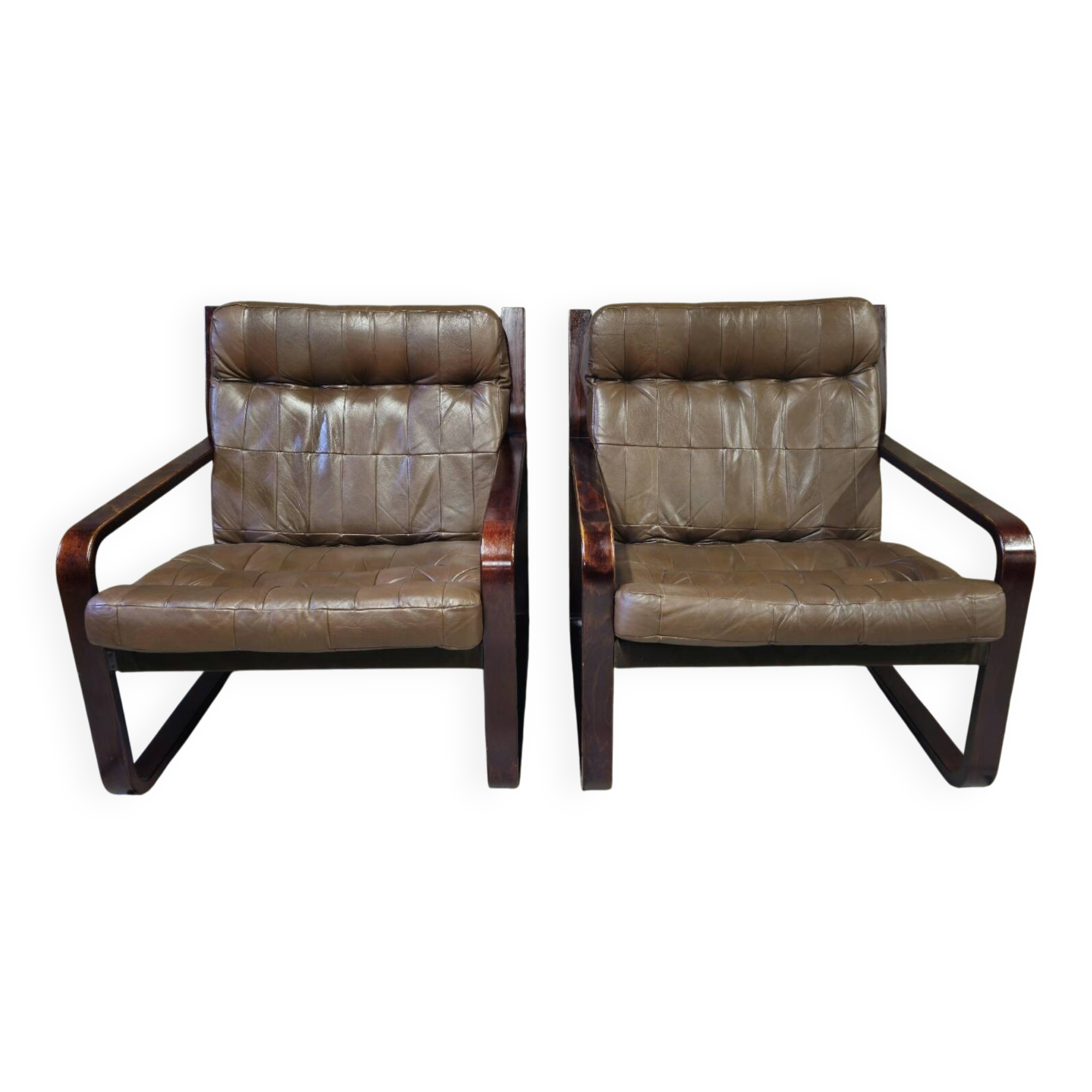 Pair of vintage 1970s faux leather armchairs