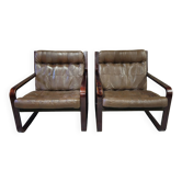 Pair of vintage 1970s faux leather armchairs
