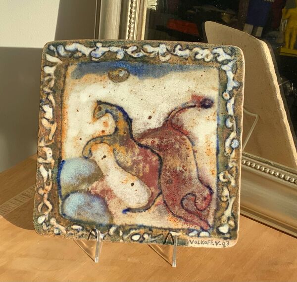 Plaque en grès vernissé Voldemar Volkoff 25x25