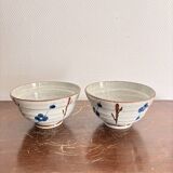Lot 2 Tea Bowls Rice Stoneware Glazed Chawan Plum Blossom Chinese Japanese