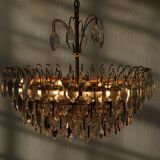 Lustre en laiton et cristal du milieu du siècle de Palwa