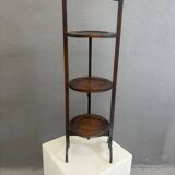 Vintage 3-tier cake stand in dark wood, 1920s serving display.