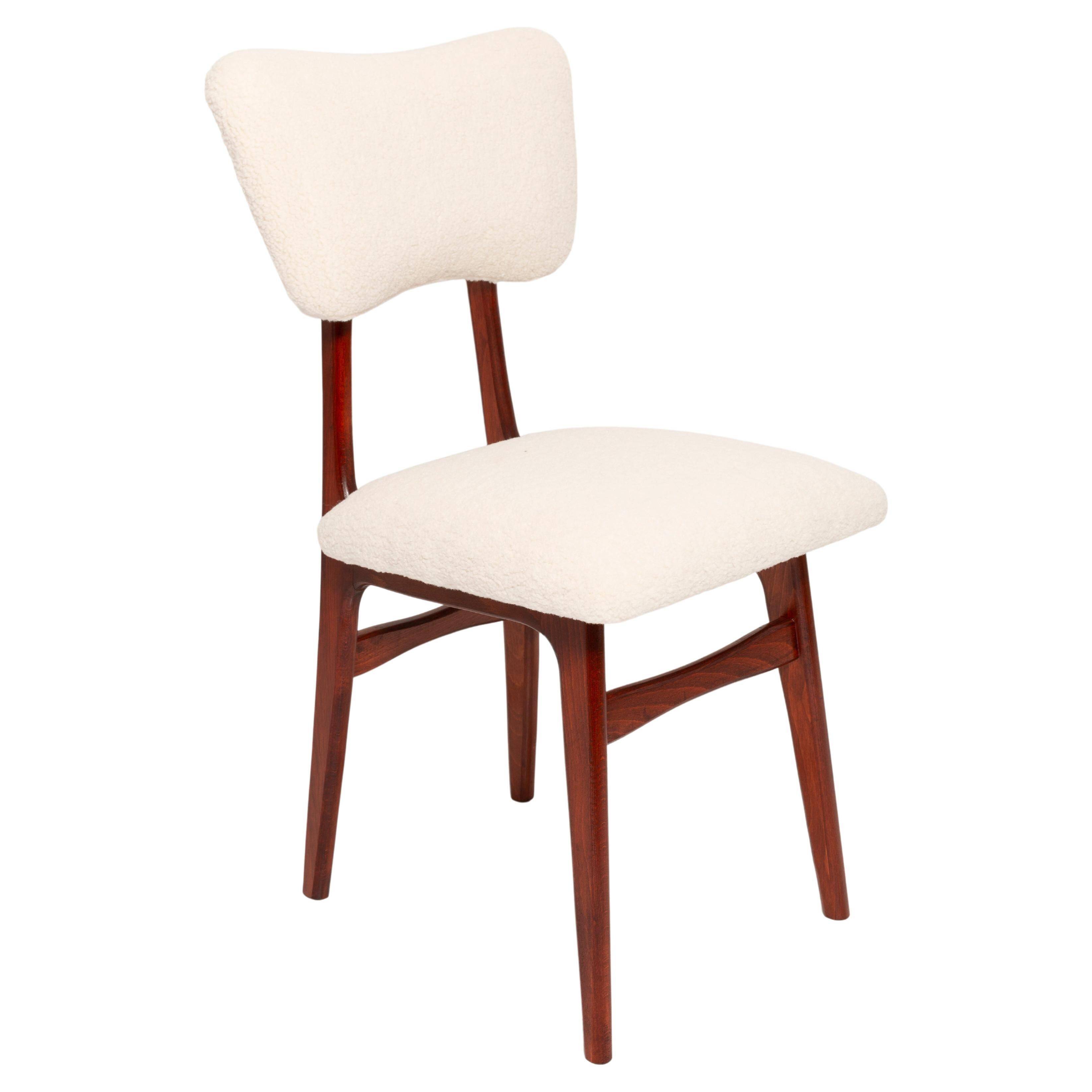 Beech wood armchair in cherry colour with cream boucle fabric - 20th century, Europe, 1960.